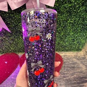 Glitter Cherry Tumbler with Straw and Lid